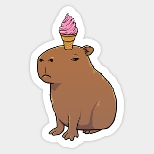 Capybara with Strawberry Ice Cream on its head Sticker